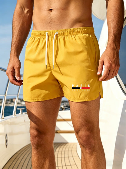 Men's Quick-Dry Swim Trunks with Paris Print, Lightweight & Comfortabl