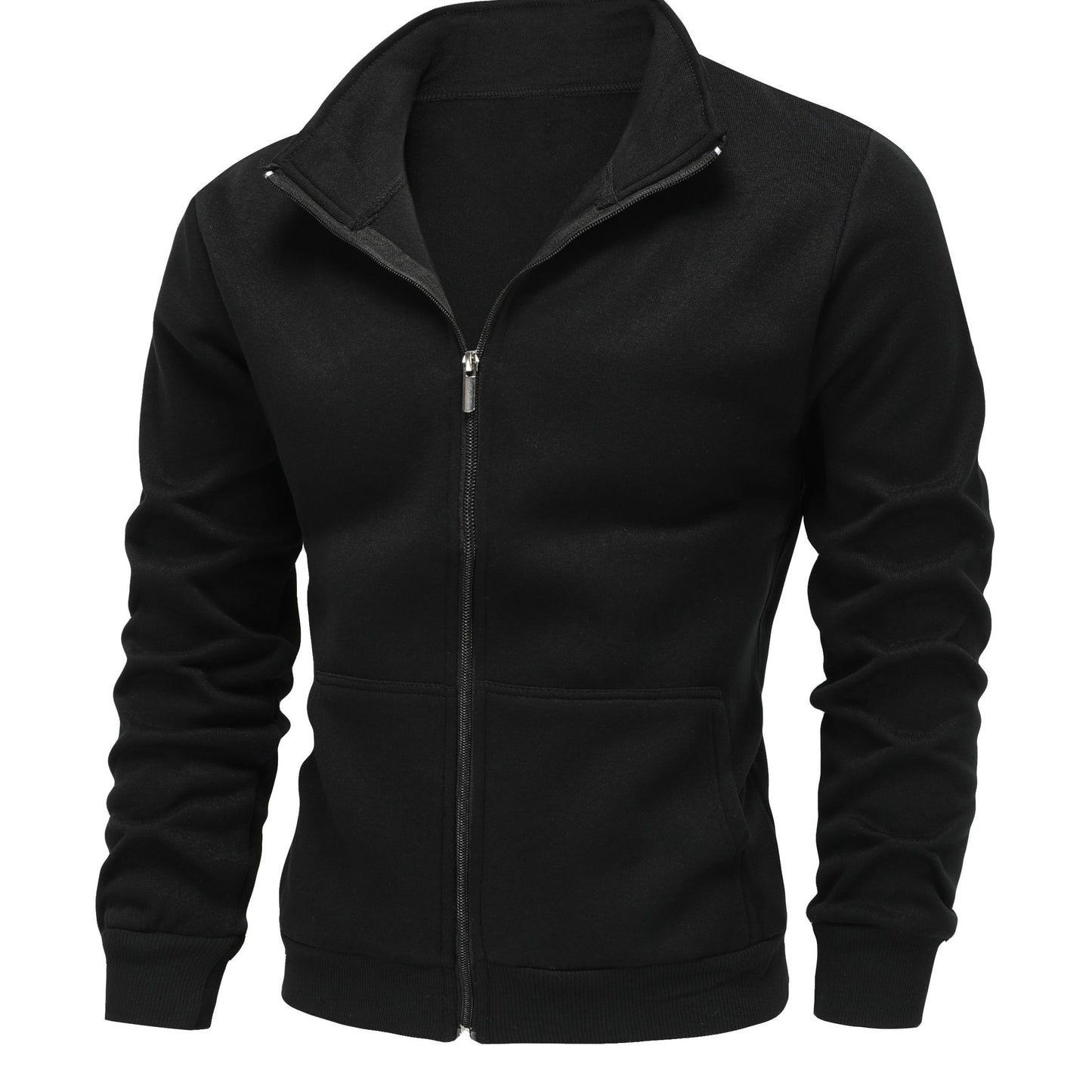 Men'S Red Fleece Zip-Up Hoodie - Cozy Fall & Winter Casual Jacket with Front Pockets, Long Sleeves, and Drawstring Hood, Hooded Sweatshirt, Autumn Outerwear, Durable Fabric