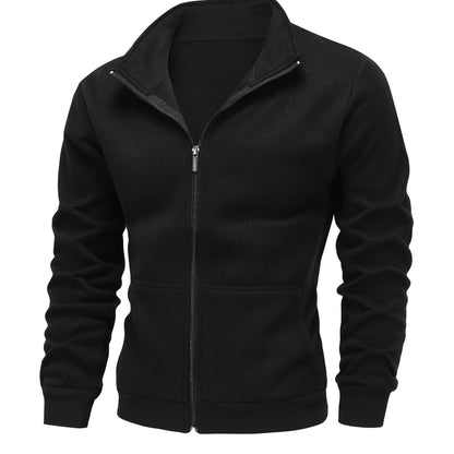 Men'S Red Fleece Zip-Up Hoodie - Cozy Fall & Winter Casual Jacket with Front Pockets, Long Sleeves, and Drawstring Hood, Hooded Sweatshirt, Autumn Outerwear, Durable Fabric