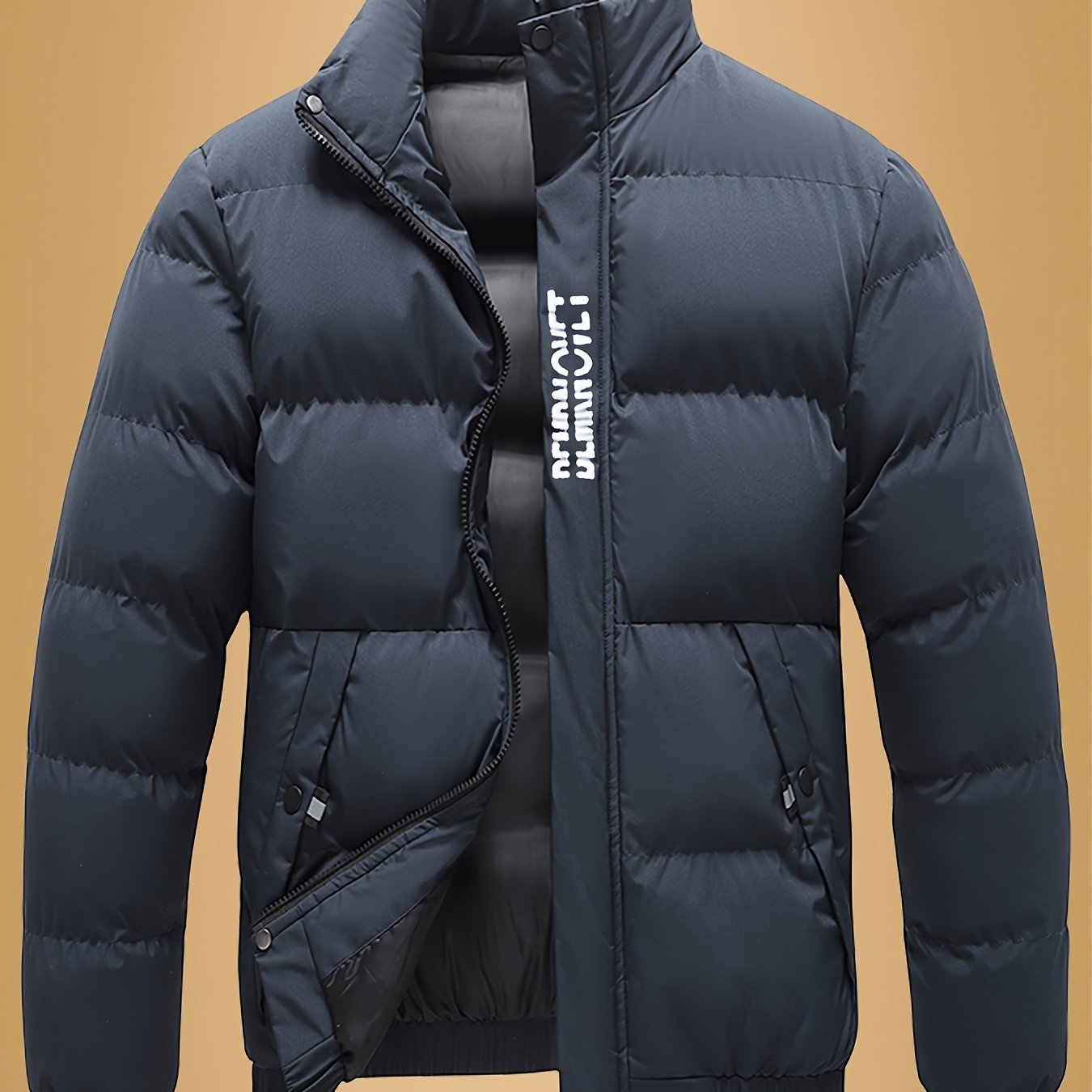 Տղամարդու ամուր ջերմային բաճկոն - Ձմեռային վերնազգեստ՝ կանգնած օձիքով և կայծակաճարմանդով, սև/սպիտակ վերարկու՝ գրվածքով - լվացքի մեքենայով լվացվող սառը եղանակի բաճկոն տղամարդկանց համար (առօրյա և պաշտոնական) - իդեալական է դահուկավազքի, սնոուբորդի համար