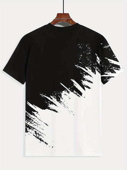 Men's Short-Sleeve T-Shirt with Bold Black  White Mountain Graphic Print - Breathable Summer Casual Tee, Regular Fit Round Neck, Hand Wash Only, Leisure Clothing, Modern Tee, Nontransparent Fabric, Daily Outfit, Creative Pat