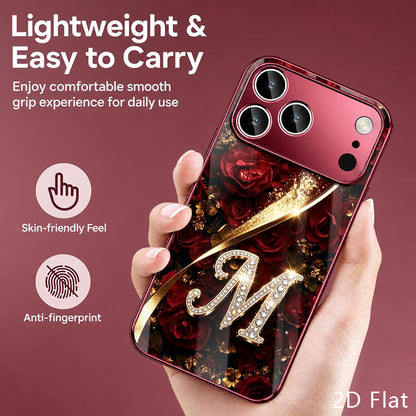 Luxury Rose Gold Rhinestone 'M' Glass Phone Case for iPhone