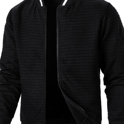 Men'S Zip-Up Jacket - Full-Zip Front Closure, Stand Collar, Lightweight Outerwear for Office, Casual & Formal Events - Spring/Fall Transitional Clothing - Easy-Care Modern Men'S Coat, Zip Up Jacket, Autumn Layering, Sleek Des