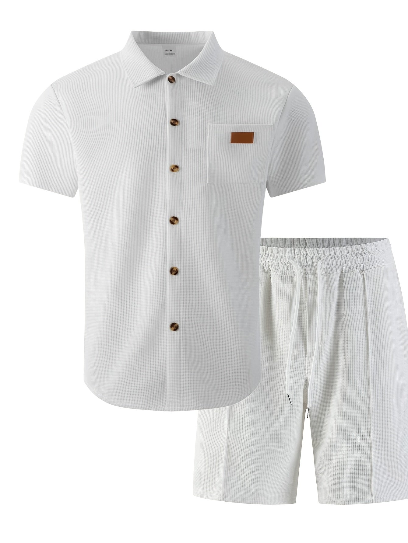 Men's 3-Piece Casual Waffle Knit Summer Set with Shirt & Shorts