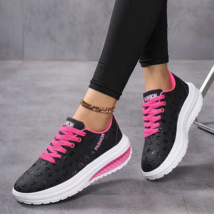 Women'S Lightweight Breathable Road Running Shoes - Black with Pink Accents, Synthetic Synthetic Faux Leather Upper, EVA Cushioned Sole, All-Season Comfort for Casual  Athletic Wear, Ladies Sneakers, Sleek Shoe Design, Comfo