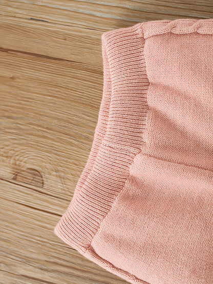 Girls' Fashion Casual Blend Knitted Set for Girls 3, Round Neck, Long Sleeves, Button Closure, Bunny Embellished Pink Sweater Pants Two-Piece Set, Elegant And Sweet, Suitable for Outdoor Activities, As a Gift for Kids