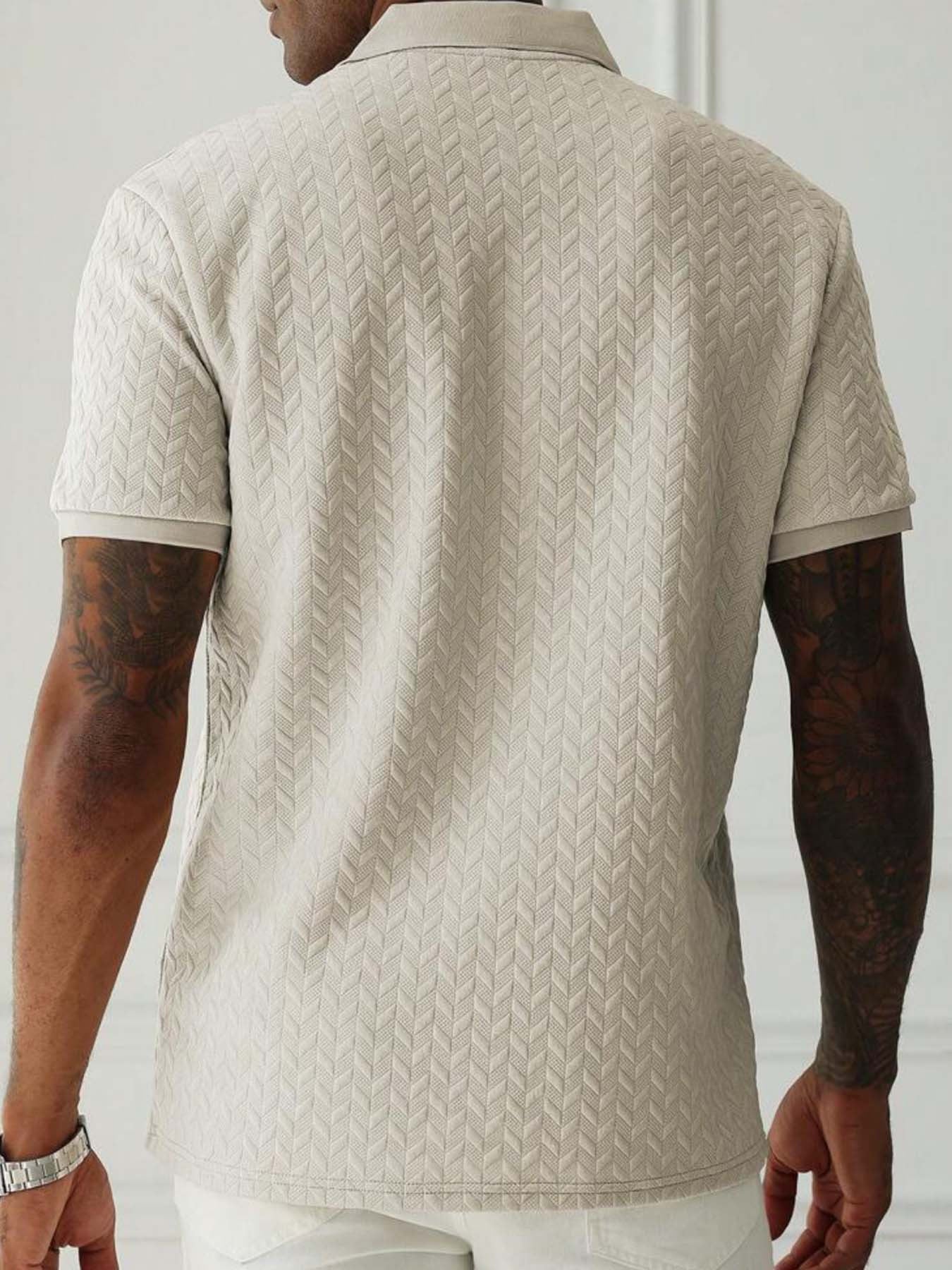 Men'S Casual Short Sleeve Knit Polo Shirt, Polyester Blend with Slight Stretch, Summer Fashion Pullover with Button Details and Print Horse Emblem