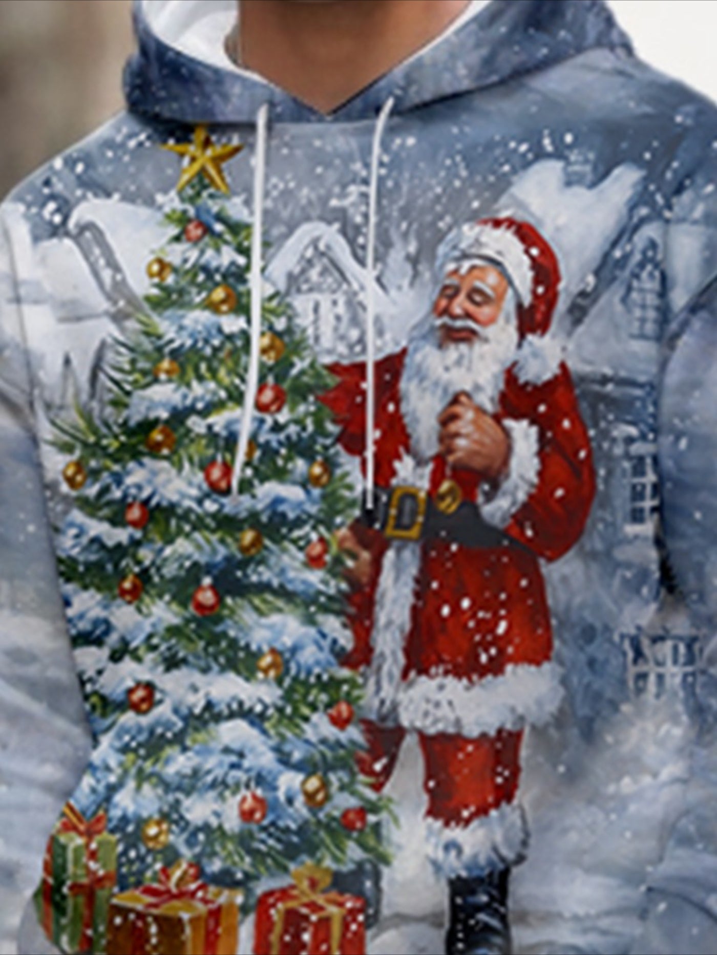 Men'S Trendy Fitness Outdoor Home Hoodie 2pcs Set, Snowy Santa Claus 3D Print, Regular Fit, Stretchy Fabric, Versatile Style, Spring/Autumn/Winter Men'S Hoodie, Knit, Outdoor Hoodie, Casual Wear, Trendy Hoodie, Durable Fabric