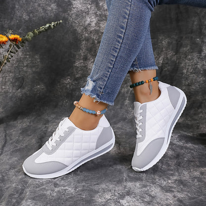 Women's Contrast Color Casual Sneakers, Lace Up Lightweight Soft Sole Walking Shoes, Low-top Quilted Pattern Trainers plus size