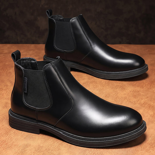 Men's Autumn/Winter Denim High-Top Ankle Boots, Black PU