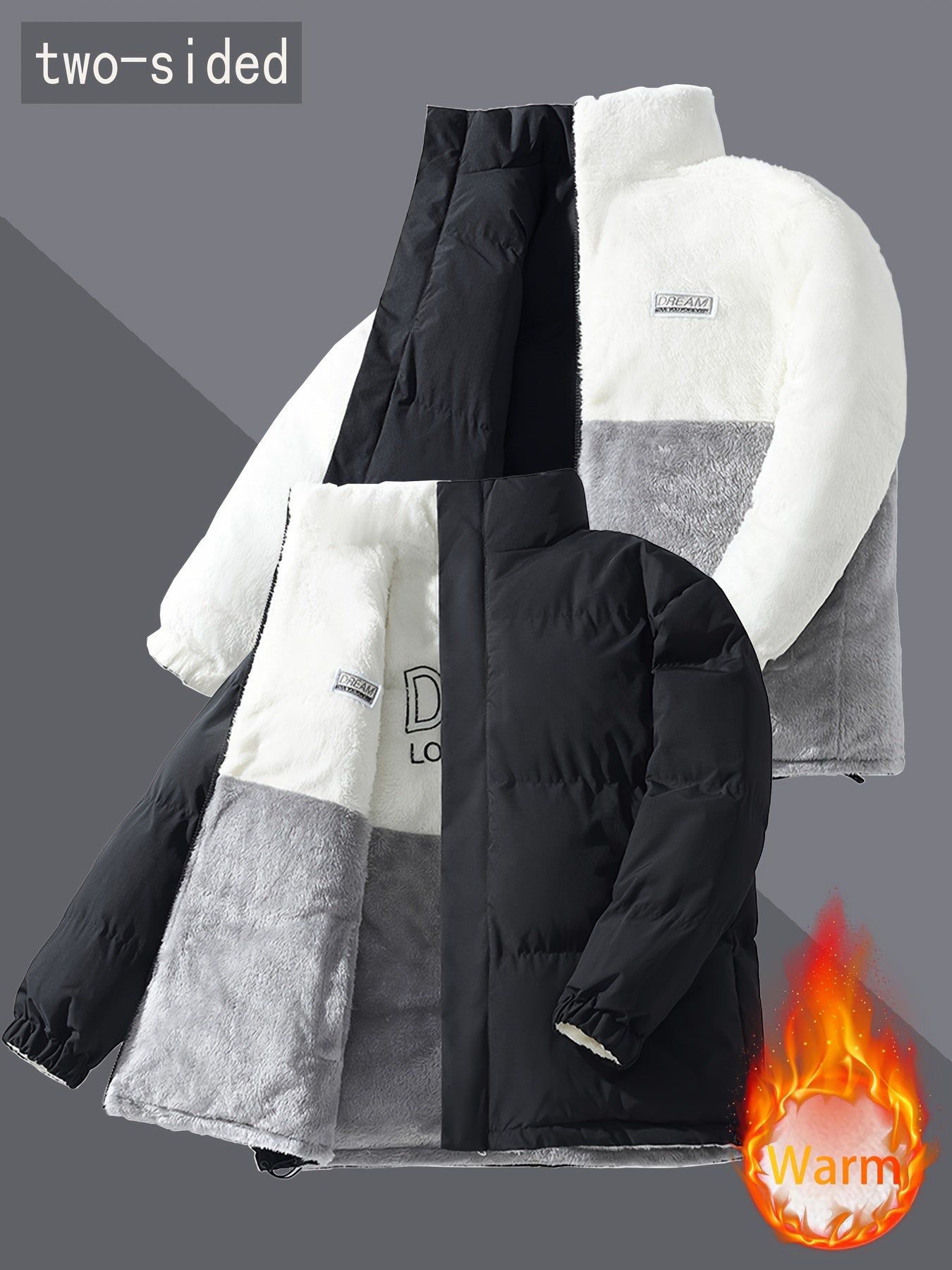 Men'S Heavy-Duty Winter Jacket - Thick Insulated Coat with Full-Zip Closure, Double-Sided Wearing, Stand Collar, Non-Stretch Fabric - Cold Weather Outerwear for Men