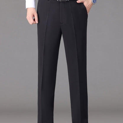 [Lightweight Design] Men's High-Waist Stretch Dress Pants - Wrinkle-Resistant, Dark Blue Business Casual with Pockets, Straight Leg Fit for Spring/Fall
