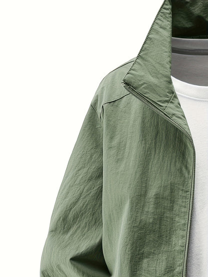 Տղամարդու ձիթապտղի կանաչ բոմբեր բաճկոն՝ կանգնած օձիքով - ամենօրյա, հարմարավետ, կայծակաճարմանդով վերնազգեստ՝ բացօթյա գործունեության համար, ամենօրյա հագուստ | Կանգնած օձիքով բաճկոն | Կայծակաճարմանդով բաճկոն