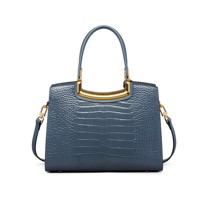 Black Crocodile Pattern Leather Handbag for Women, Large Capacity