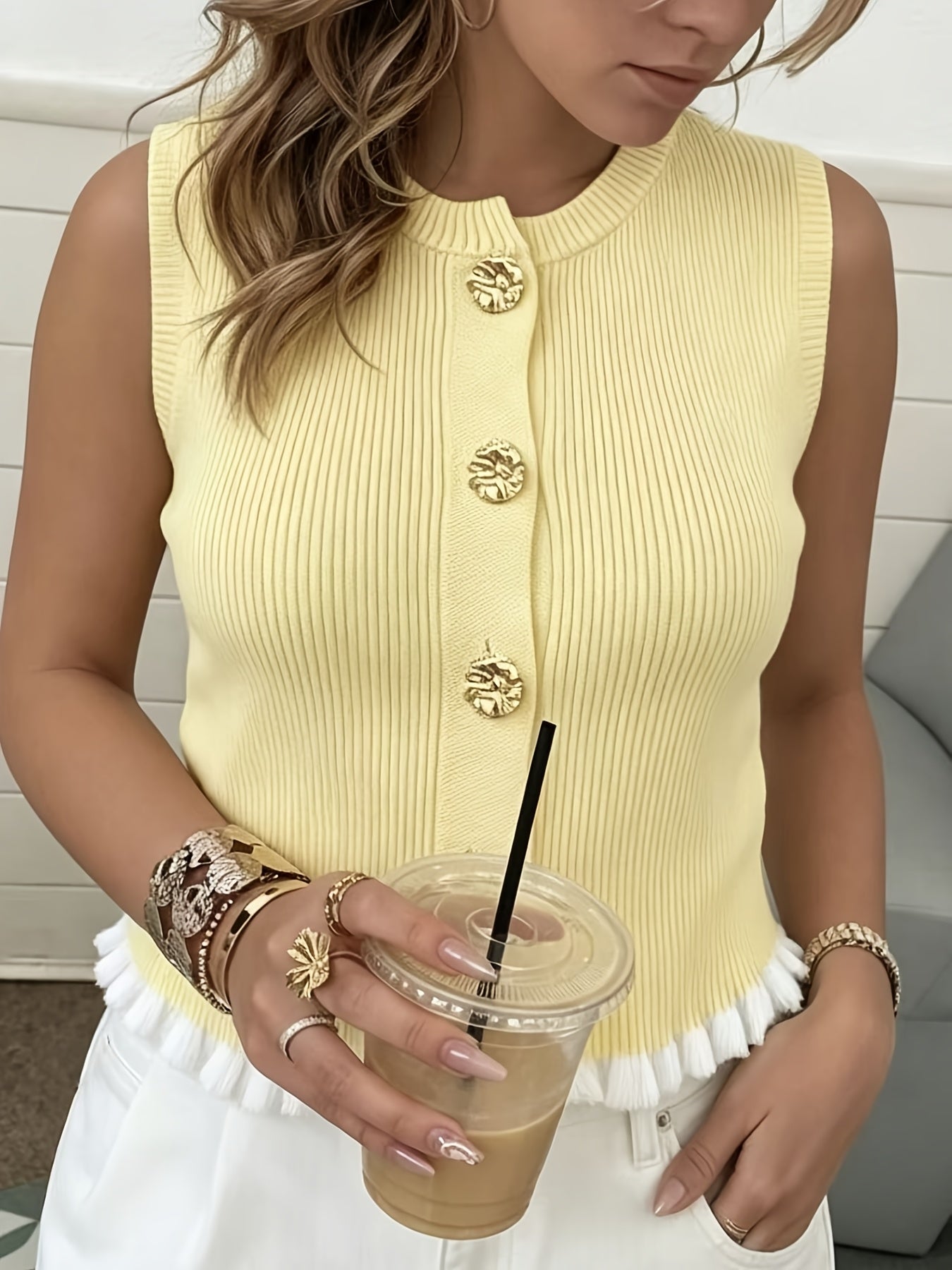 Women’s Sleeveless Cardigan Vest Summer Knit Crew Neck