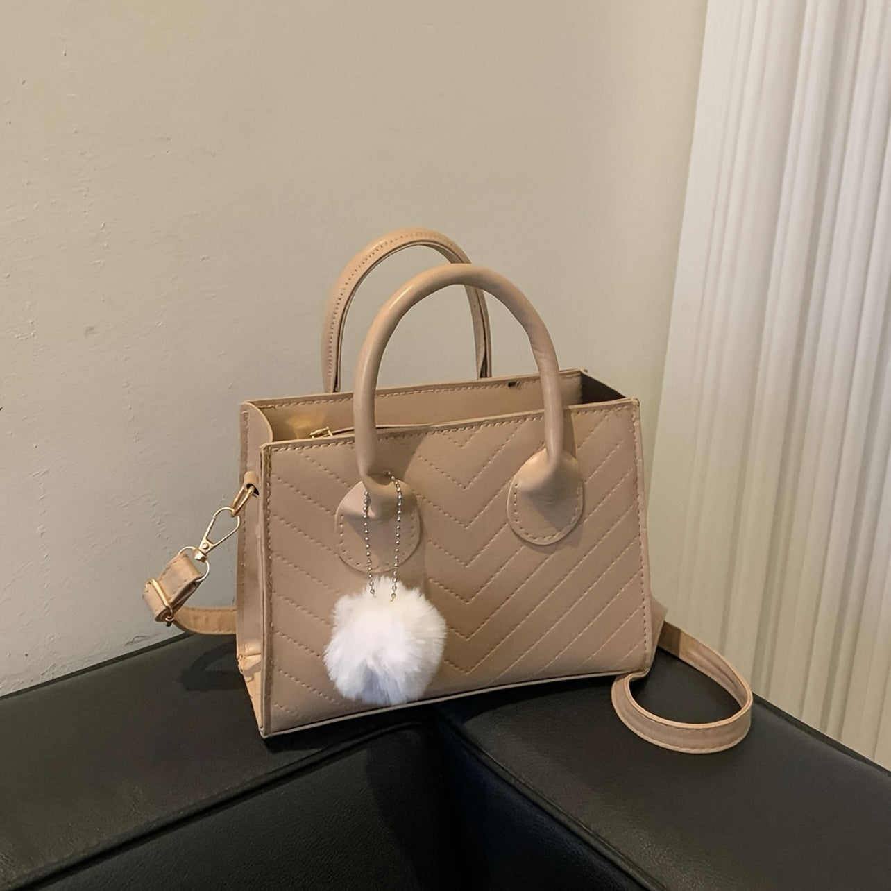 Stylish Blue Square Bag with a Chevron Design And a Bag Charm