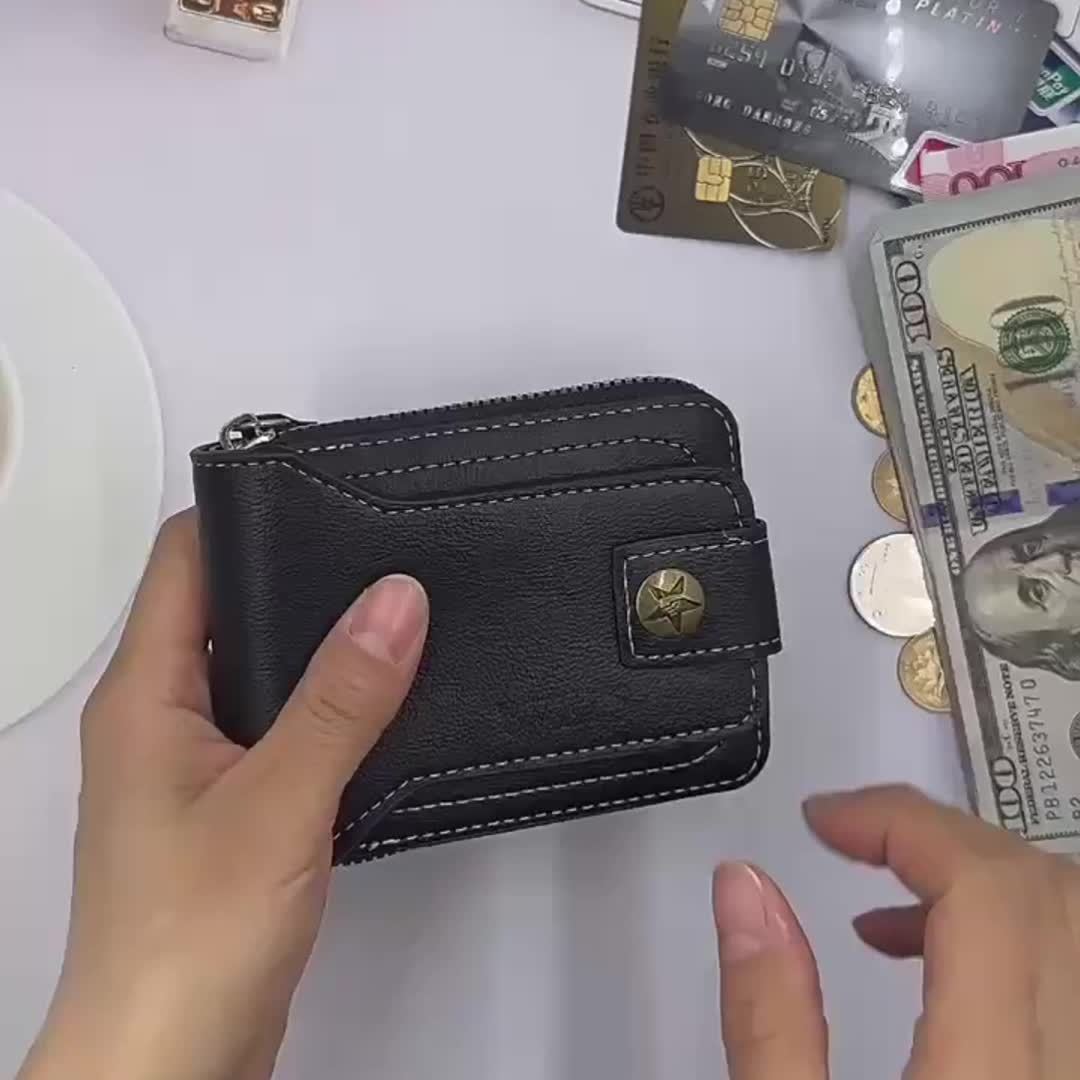 1pc of Casual Vintage Men'S Short Zip Wallet, Coin Purse with Pentagram Copper Buckle Design, Multifunctional Wallet (Christmas Gift)