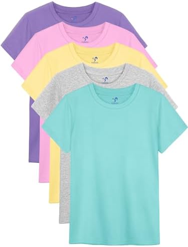 5-Pack Girls Cotton Short Sleeve T-Shirts Comfortable Fit