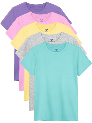 5-Pack Girls Cotton Short Sleeve T-Shirts Comfortable Fit