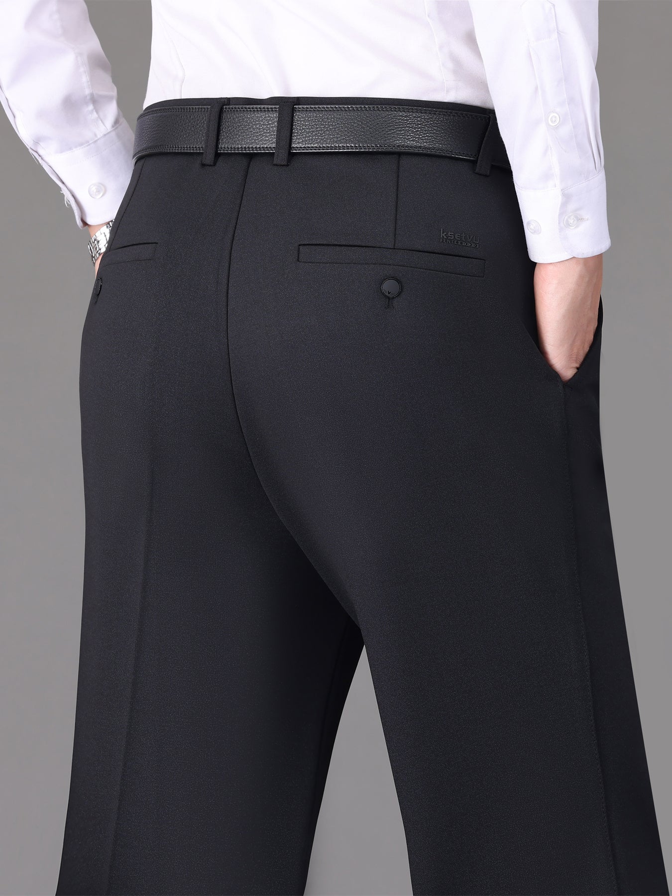 [Lightweight Design] Men's High-Waist Stretch Dress Pants - Wrinkle-Resistant, Dark Blue Business Casual with Pockets, Straight Leg Fit for Spring/Fall