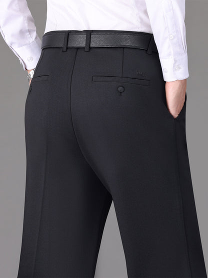 [Lightweight Design] Men's High-Waist Stretch Dress Pants - Wrinkle-Resistant, Dark Blue Business Casual with Pockets, Straight Leg Fit for Spring/Fall