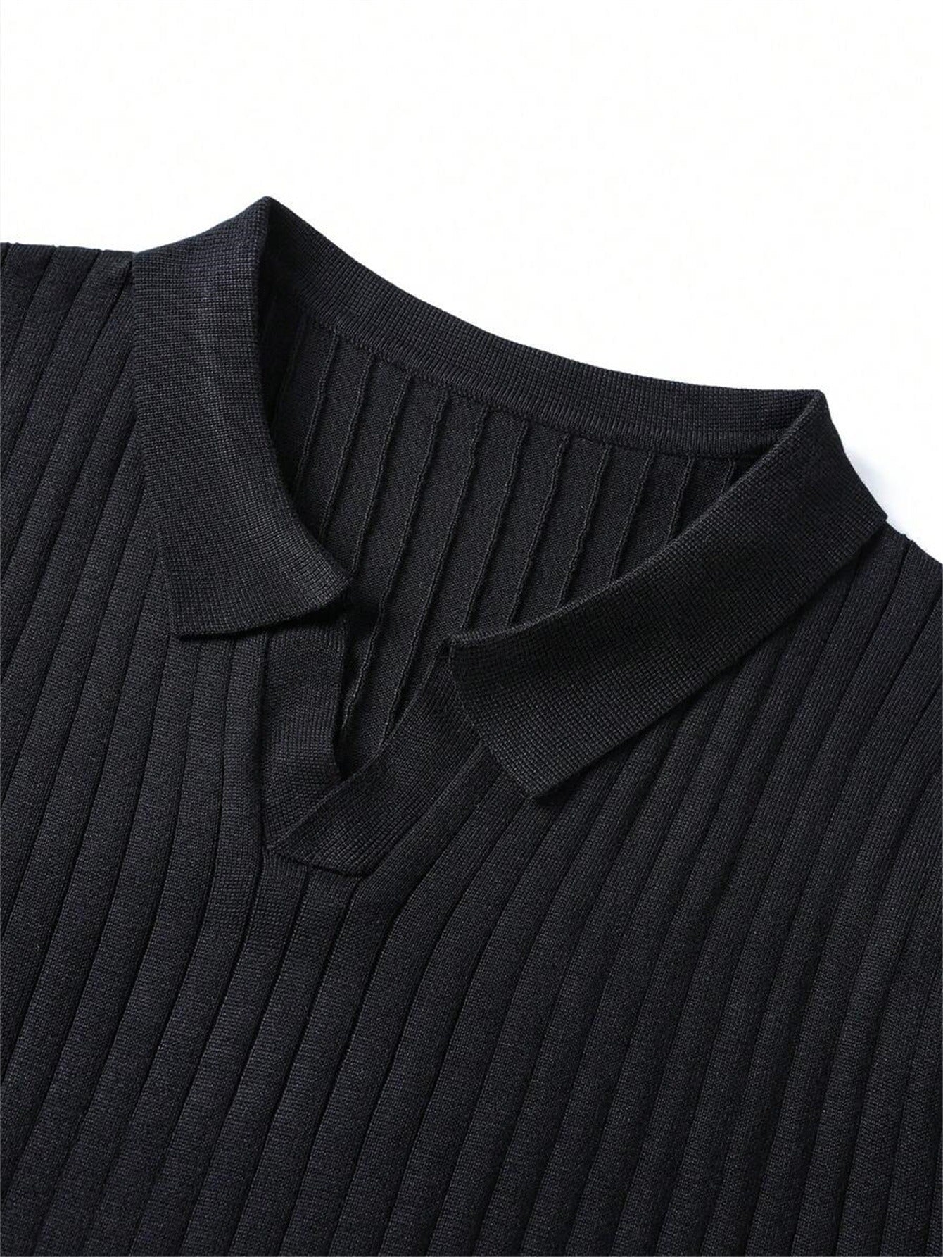 Men's Lapel Short-Sleeve Sweater - Rugged and Handsome Street Style Men's Ribbed Collar Short-Sleeve Top, Made of Breathable and Skin-friendly Special Material. Features a Slim-fit Micro-stretch Design for Unrestricted Moveme - ayq