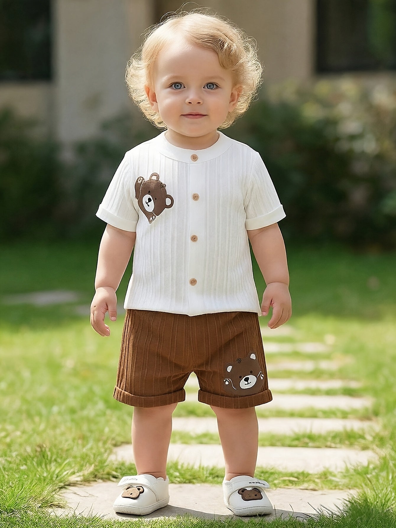 Cute Baby Girl Summer Cardigan & Striped Shorts Set