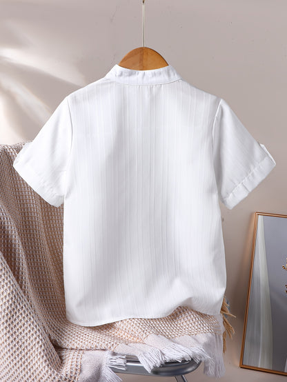 Boys' Casual Stand Collar Short Sleeve Shirt for Spring-Fall