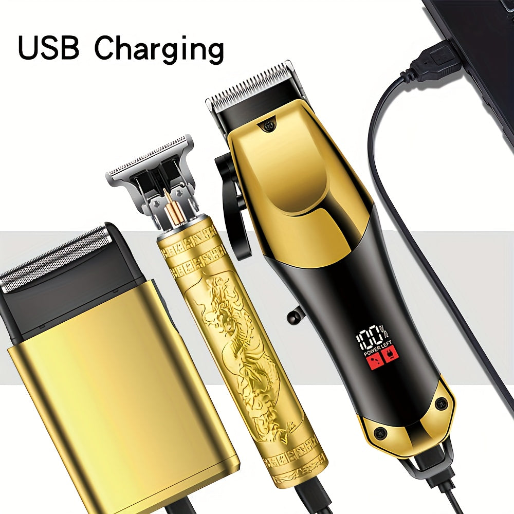 Տղամարդկանց էլեկտրական մազ կտրիչի հավաքածու՝ մորուքի խնամքի համար, որը ներառում է էլեկտրական սափրիչ և T-աձև շեղբ կտրիչ, USB լիցքավորվող կտրիչ՝ տան և պրոֆեսիոնալ ոճավորման համար, ամբողջական գլխի խնամքի հավաքածու, կատարյալ նվեր, ծննդյան նվեր, ոճային դիզայն