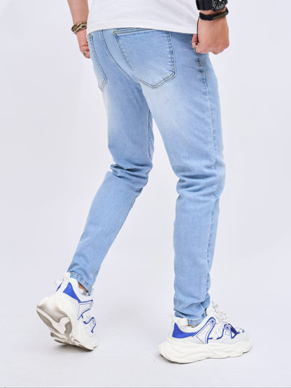 Men's Trendy Cotton Blend Slim Fit Jeans, Chic Street Style Male Bottoms For Causal Daily Wear
