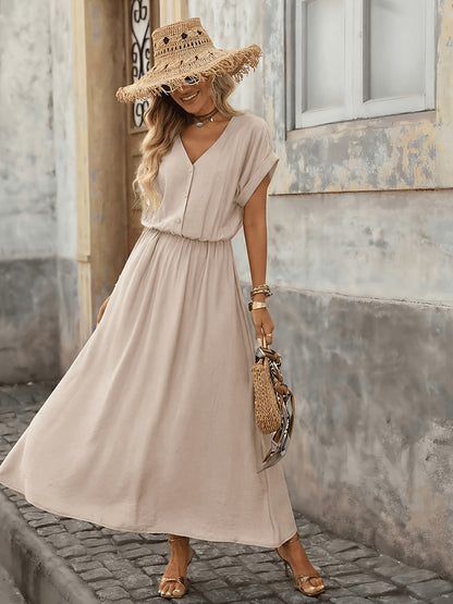 Women's Summer V-Neck Peplum Dress, Lightweight Polyester