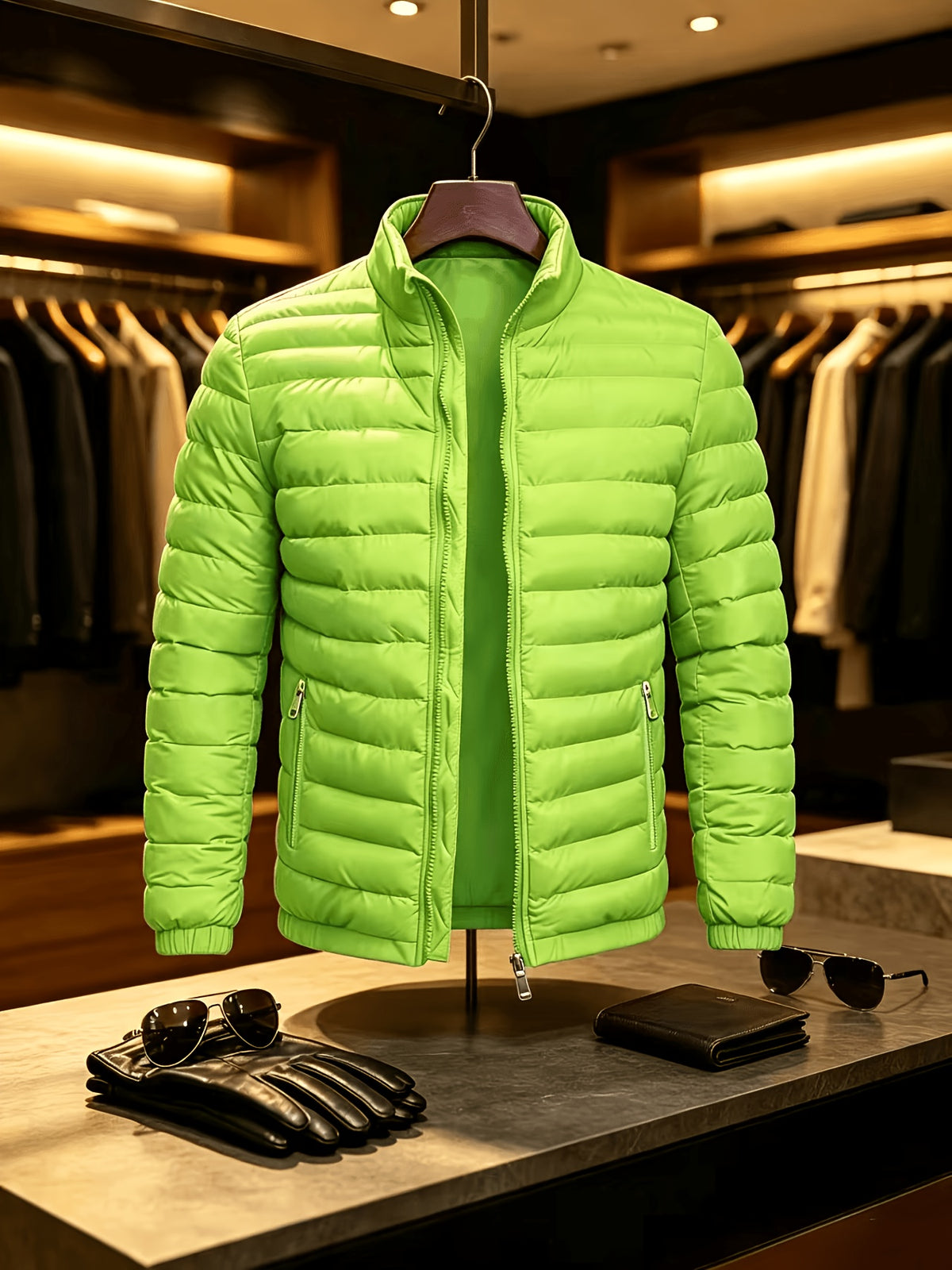 Men's Lightweight Quilted Zip-Up Jacket with Stand Collar
