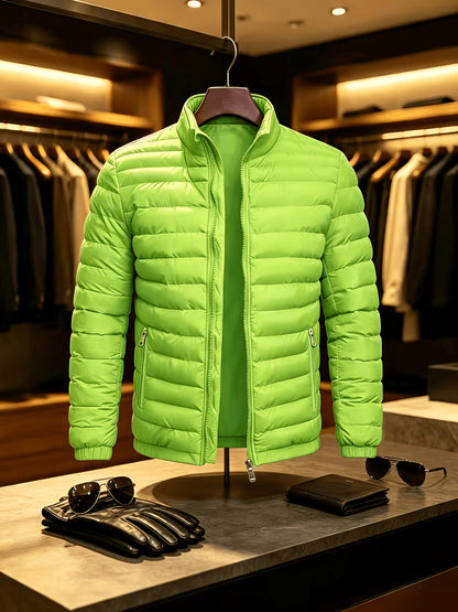 Men's Lightweight Quilted Zip-Up Jacket with Stand Collar