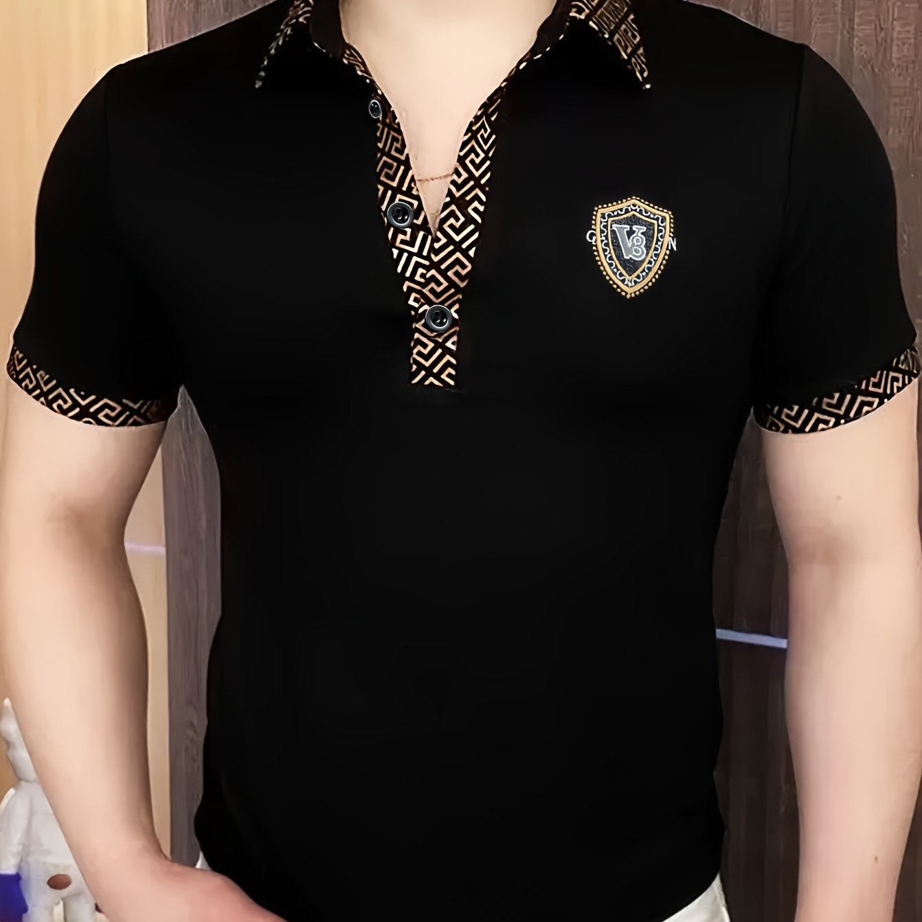 Men's Fashion Short Sleeve Shirt, Summer Trendy Casual High-End Business Collared T-Shirt, Versatile Light Luxury Embroidered Stretch Top, In Stock - ayq