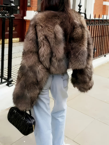 Կանացի էլեգանտ մորթե վերարկու - ձմեռային տաք, լիարժեք վերնազգեստ՝ փափուկ աստառով, ձեռքով լվացվող շքեղ մորթե բաճկոն՝ ամենօրյա և պաշտոնական միջոցառումների համար, միագույն վերարկու՝ աշուն/ձմեռ (չձգվող գործվածք, արհեստական ​​մորթի, բեժ/շագանակագույն/սև/սպիտակ)