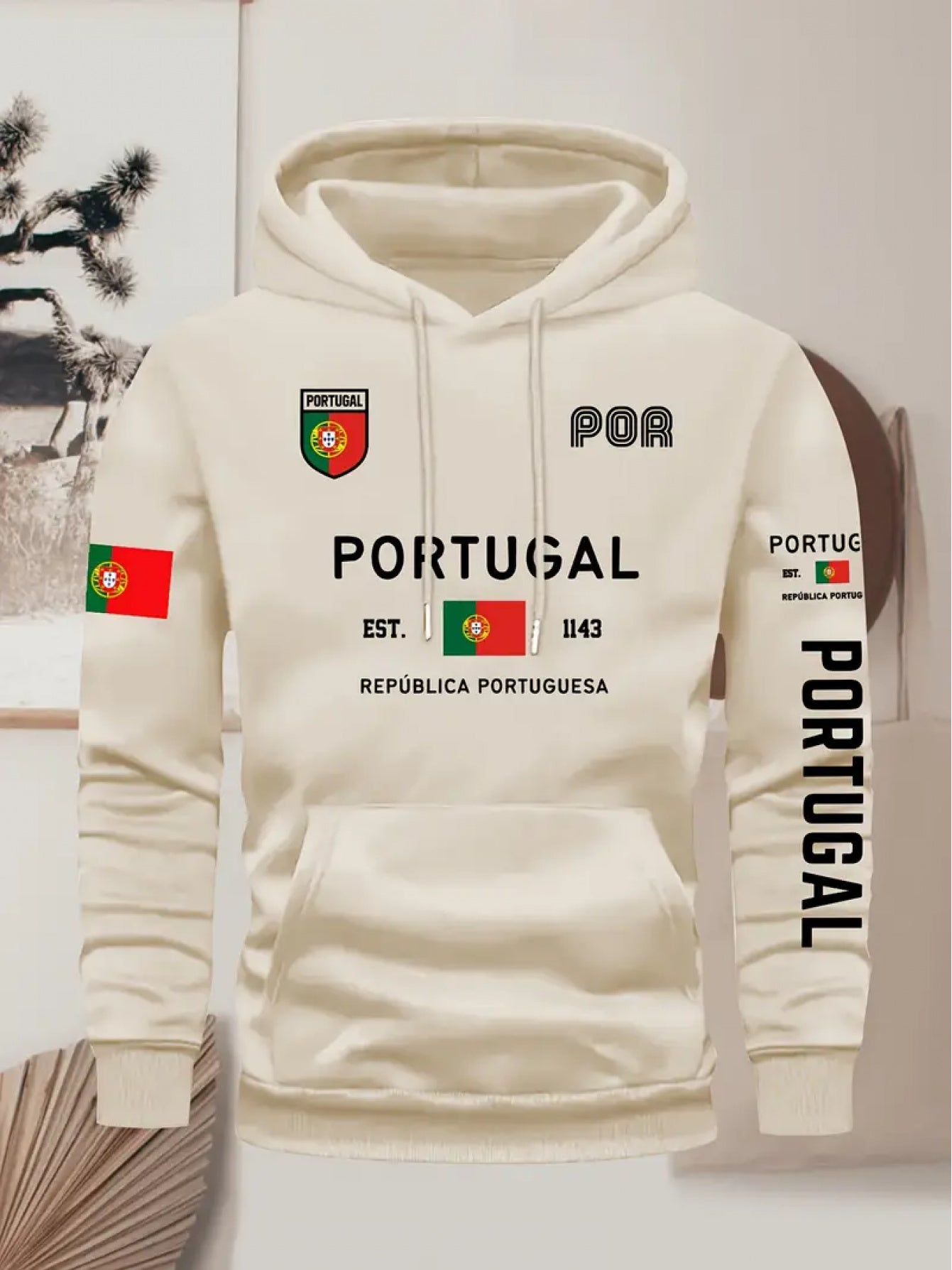 Men's Portugal Flag Hoodie with Adjustable Hood & Pocket