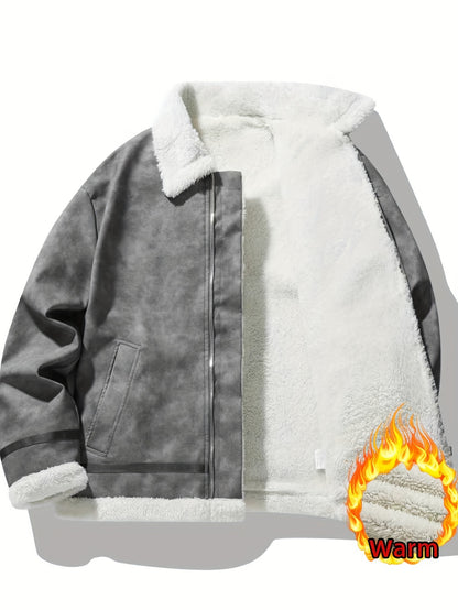 Men'S Heavy-Duty Full-Zip Jacket - Thick Winter Coat with Full-Zip Closure, Lapel Collar, Non-Stretch Fabric - Cold Weather Outerwear for Formal & Casual Events, Winter Jacket, Formal Event Attire, Sleek Design, Durable Const