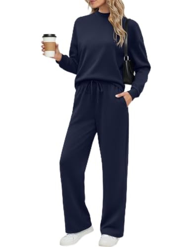 Ekouaer Women's Mock Neck Lounge Set with Wide Leg Pants