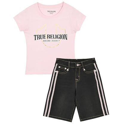 Girls Denim Shorts and Graphic Tee Set for Summer