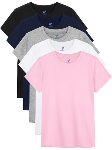 5-Pack Girls Cotton Short Sleeve T-Shirts Comfortable Fit