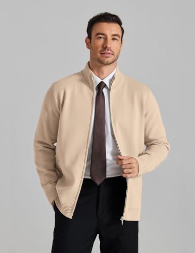 Men's Full Zip Mock Neck Cardigan Sweater with Pattern