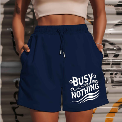Busy doing nothing 2025 New Plus Size Women'S Shorts Summer Casual Versatile Medium Pants Sports American Trendy Outerwear Extra Large Five-Fifth Pants Summer Beach Pants - Polyester, Casual, Summer, Track Shorts, Slight Stre
