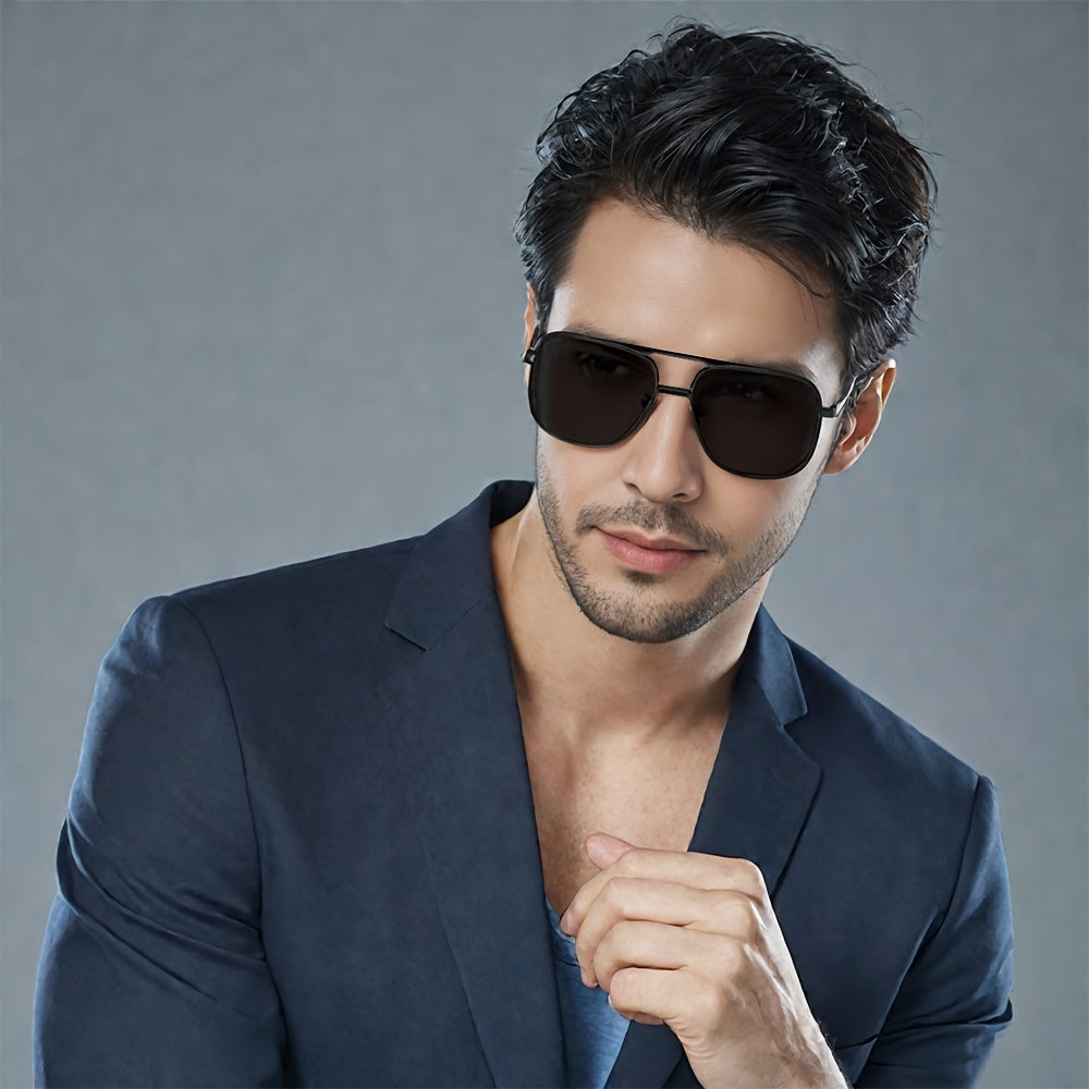 Men's Classic Polarized Sunglasses with Case - Casual Metal Frame