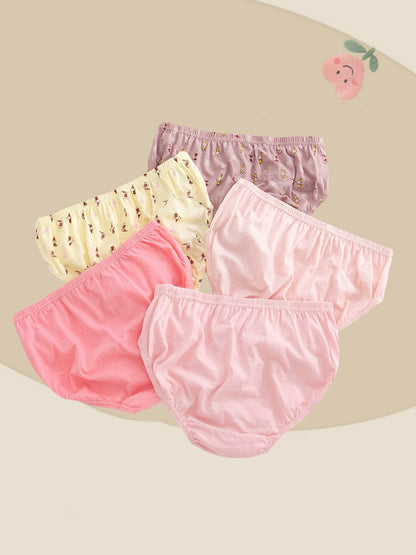 5-Pack Girls' Cotton Briefs with Cute Cartoon Prints