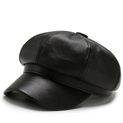 PU Leather Beanie Hat For Women, Waterproof,  Round Bucket Hat With Faux Fur Pom Pom,  Stylish Winter Hat For Fall/Winter/Spring