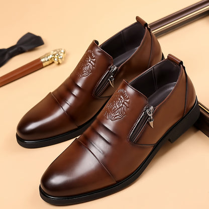 Men's Pointed Toe Business Loafers with Zipper Closure