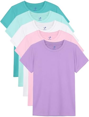 5-Pack Girls Cotton Short Sleeve T-Shirts Comfortable Fit