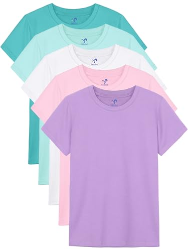 5-Pack Girls Cotton Short Sleeve T-Shirts Comfortable Fit
