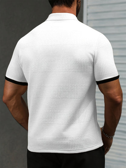 Men's Summer Business Casual Polo Shirt with Ribbed Knit