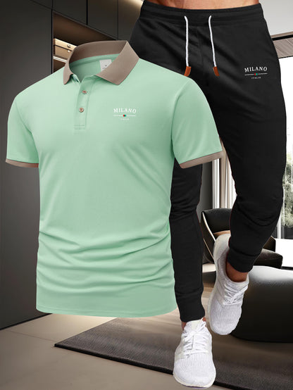 A Two-Piece Casual Sports Outfit Featuring a Short-Sleeved T-Shirt with a Logo And Waist-Cinching Pants, Ideal for Spring And Summer Wear. - ayq